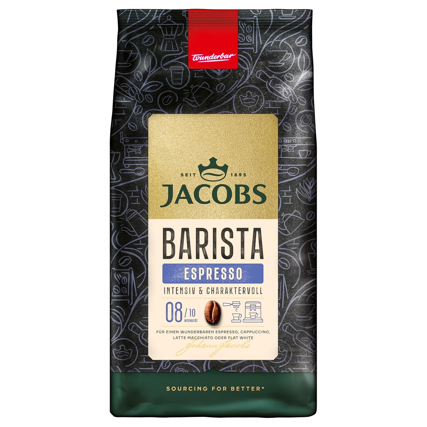 Detalle de Jacobs Barista Espresso Kaffeebohnen – kräftig, kakao- & karamellnoten, 1 kg