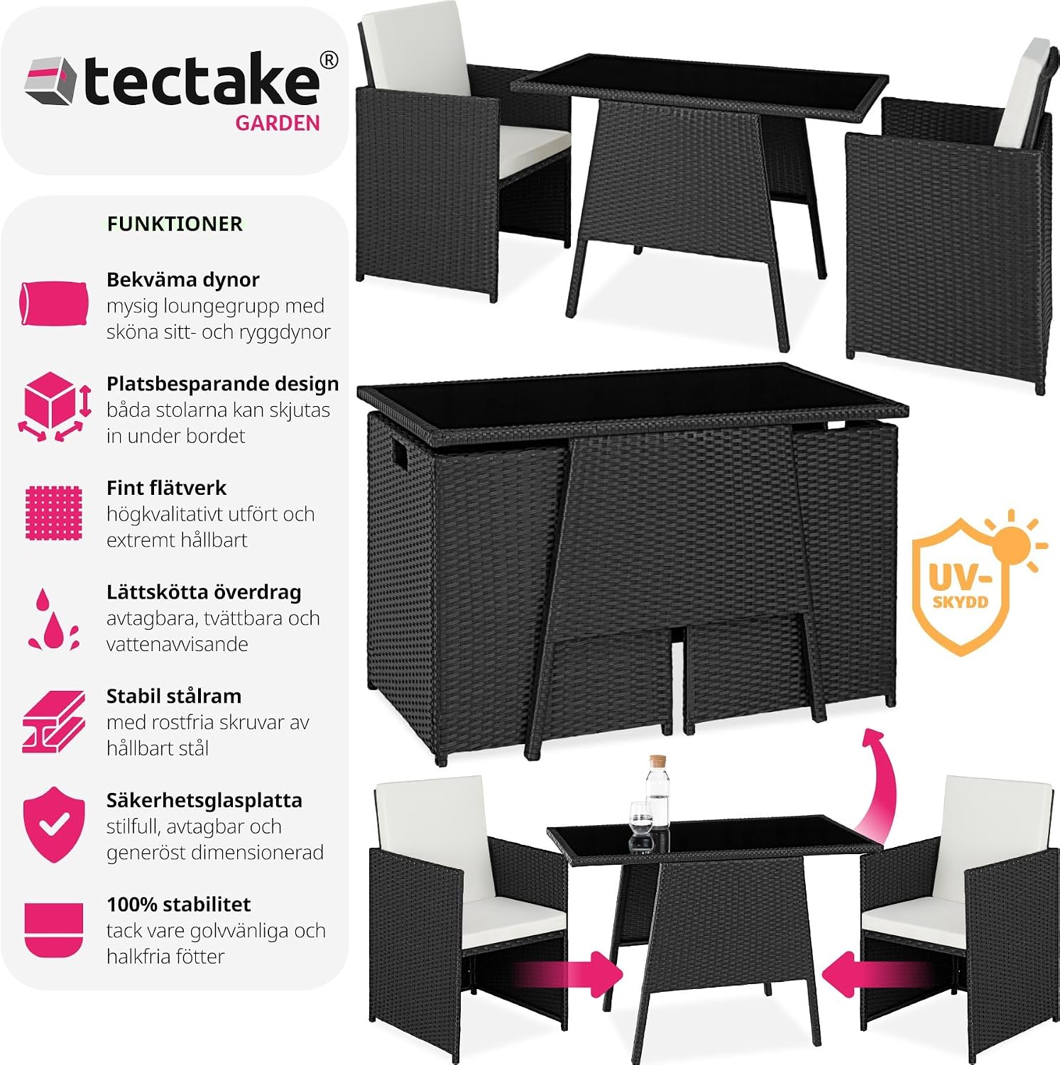 Detalle 2 de tectake Lausanne 403096-SE balkonggrupp för två i konstrotting med glasbord
