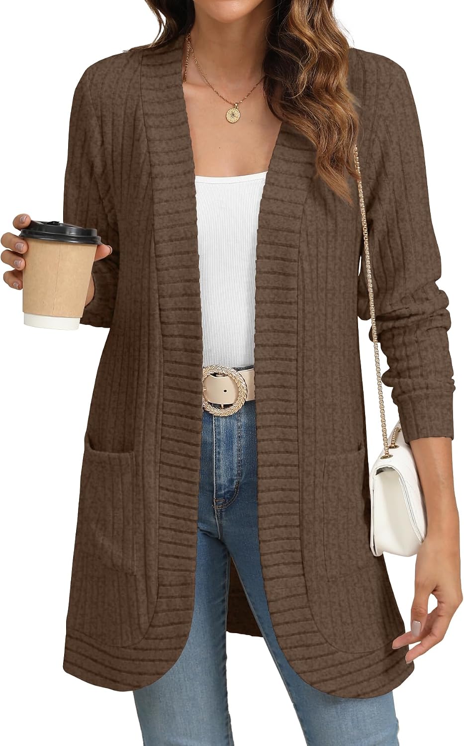 Thumbnail 5 de YSYOKOW Long Sleeve Open Front Cardigan 5 Sizes