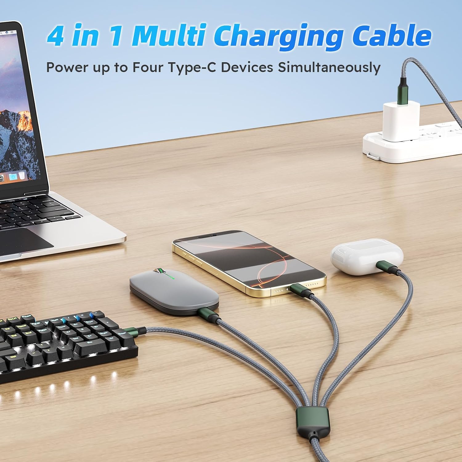 Detalle de USBC to USBC Cable, 4 in 1 USB C Multi Charging Cable for Multiple Devices