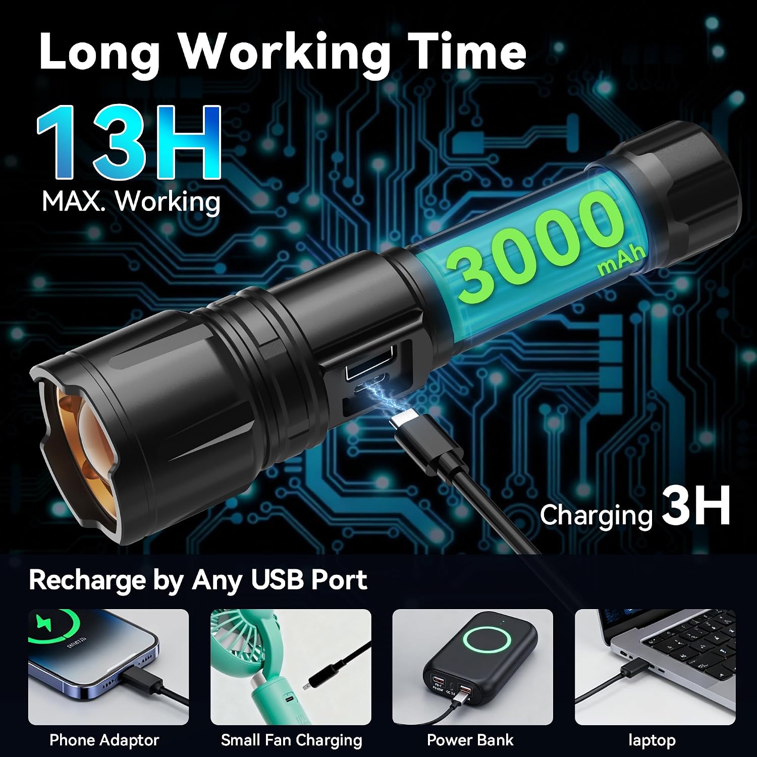 Thumbnail 2 de SYNCGLOW rechargeable flashlight 3000mAh