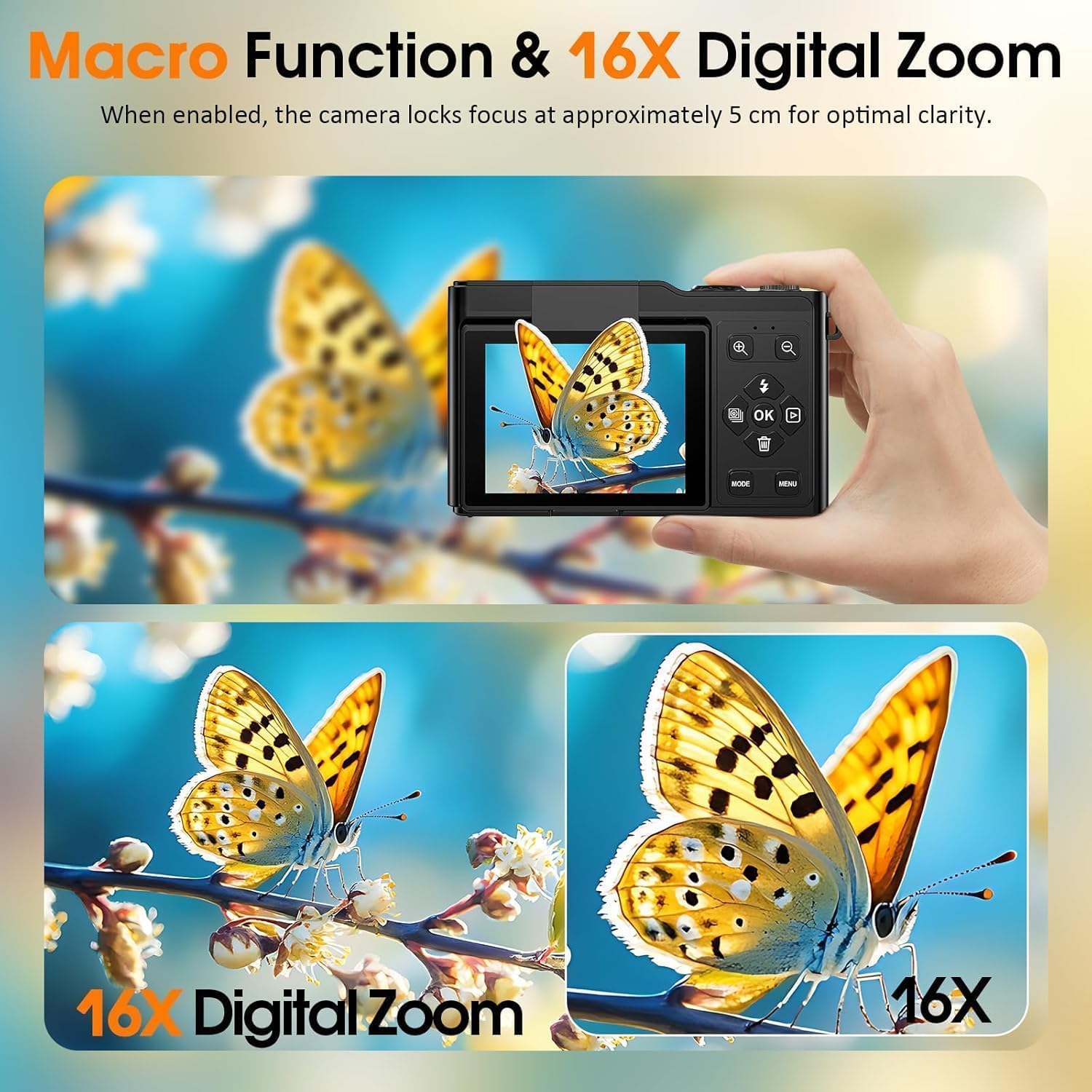 Detalle de Digital camera with 4K 64MP, 180° flip screen | Compact Autofocus & Macro