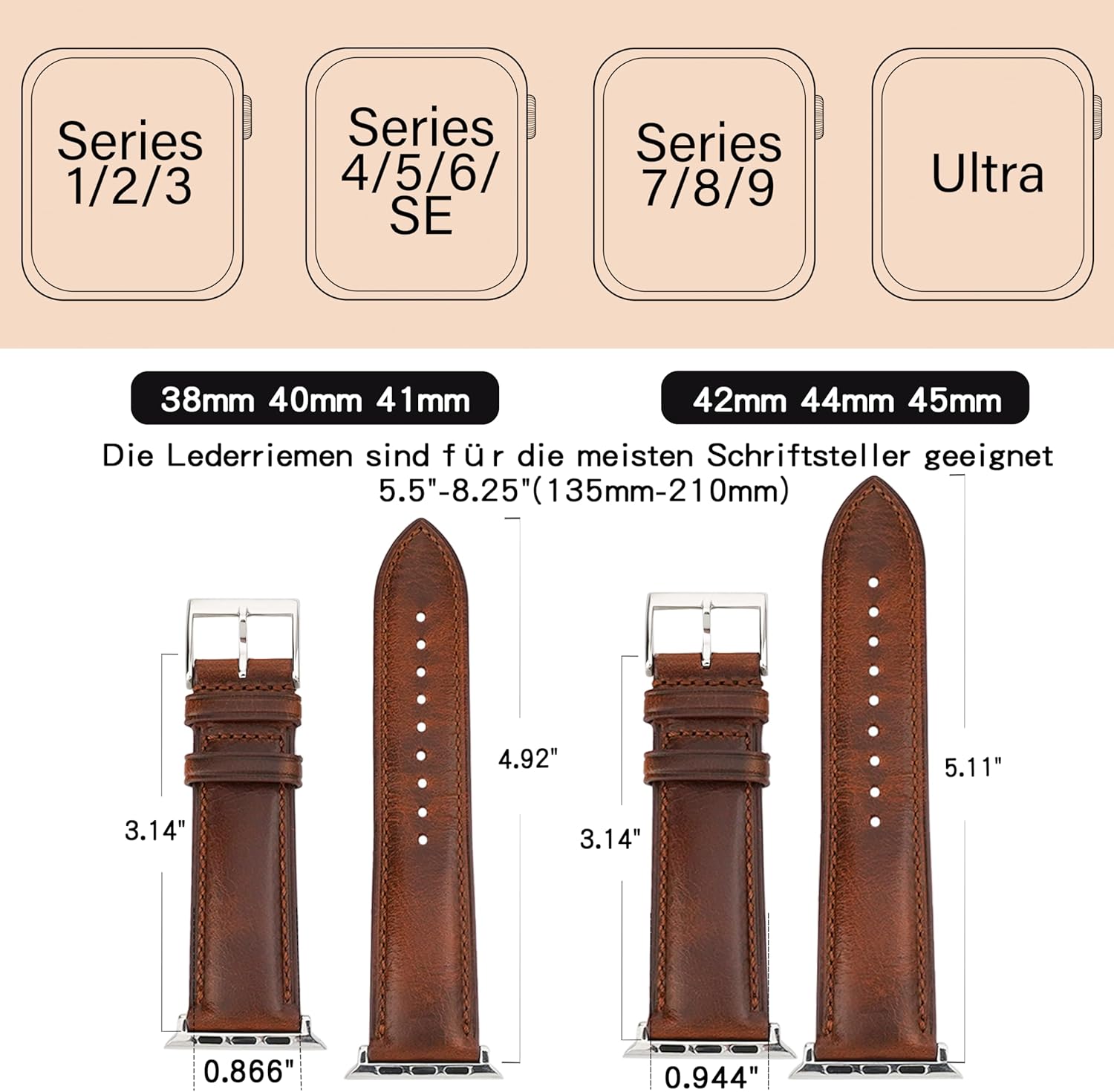 Thumbnail 3 de Gomvadr Vintage Leather Band for Apple Watch: Oil Wax-Tanned Leather, 38–49mm (UK Fit)