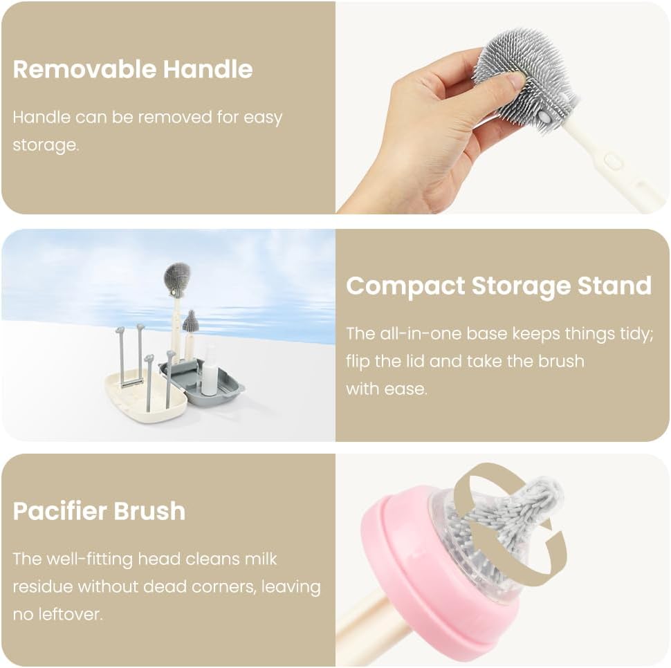 Thumbnail 3 de Vicloon 6 in 1 Spazzole per biberon: set da viaggio con spazzola in silicone, dispenser di sapone e accessori essenziali