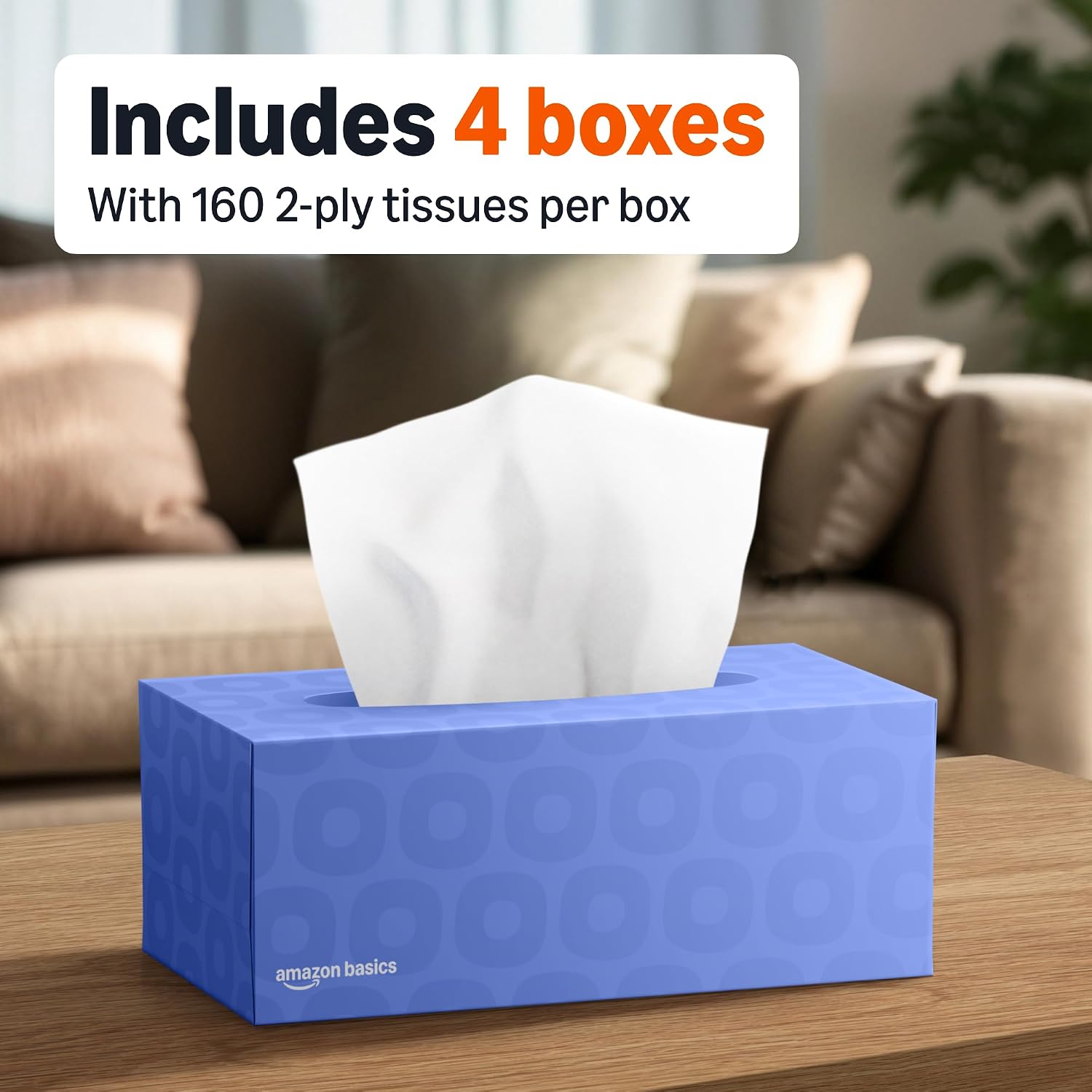 Detalle de Amazon Basics Facial Tissue, 2-Ply, 640 Count (4 Packs of 160) – Soft, Strong, FSC-Certified