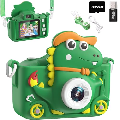 Detalle de Cámara de Fotos Infantil Dinosaurio Aissom 2'' 1080P con 32G: exploración, juegos y selfies seguras para niñas y niños