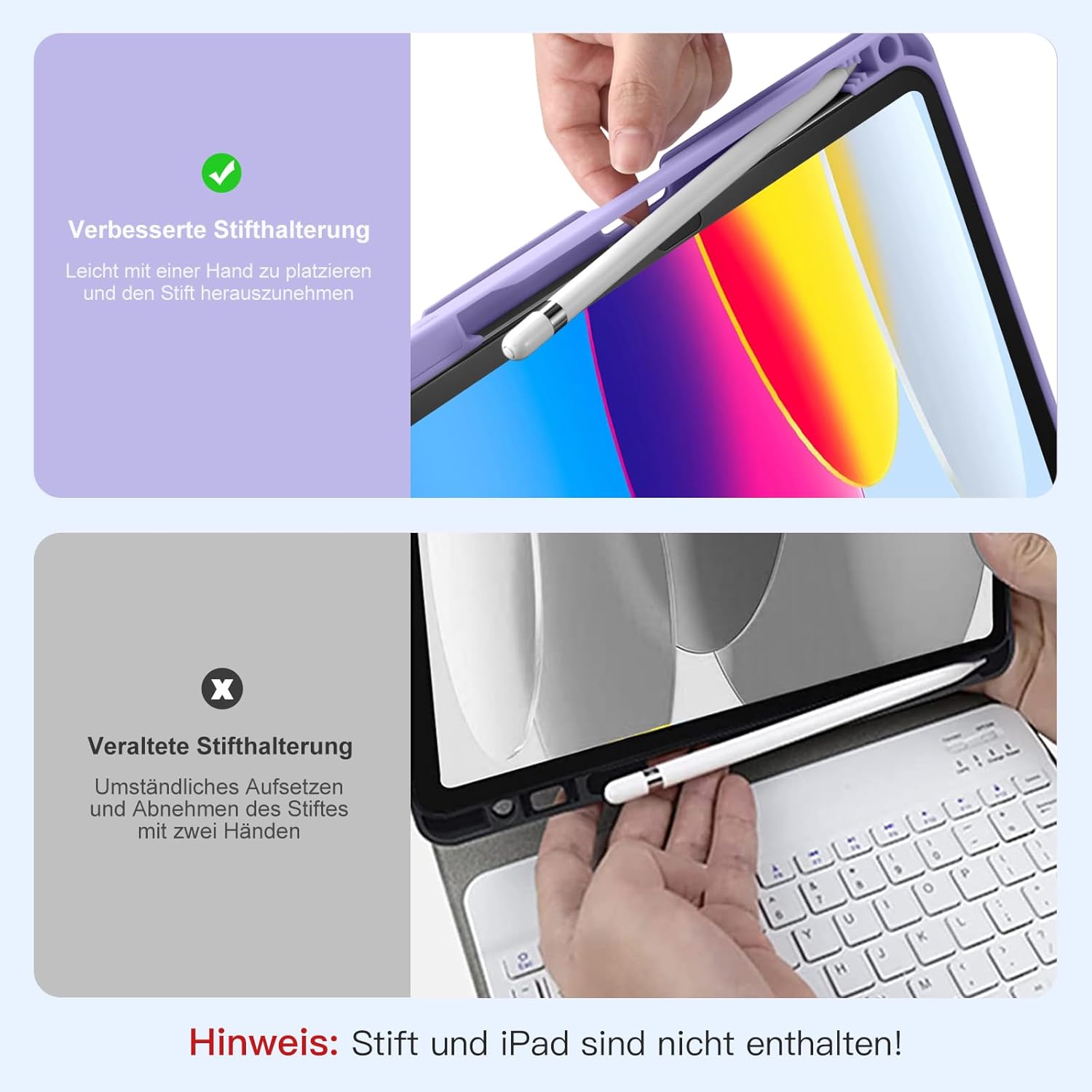 Thumbnail 5 de Vobafe Tastatur-Hülle für iPad A16 (11/10.9 Zoll) mit abnehmbarer Magnet-Tastatur & beleuchteten Tasten – Lavendel