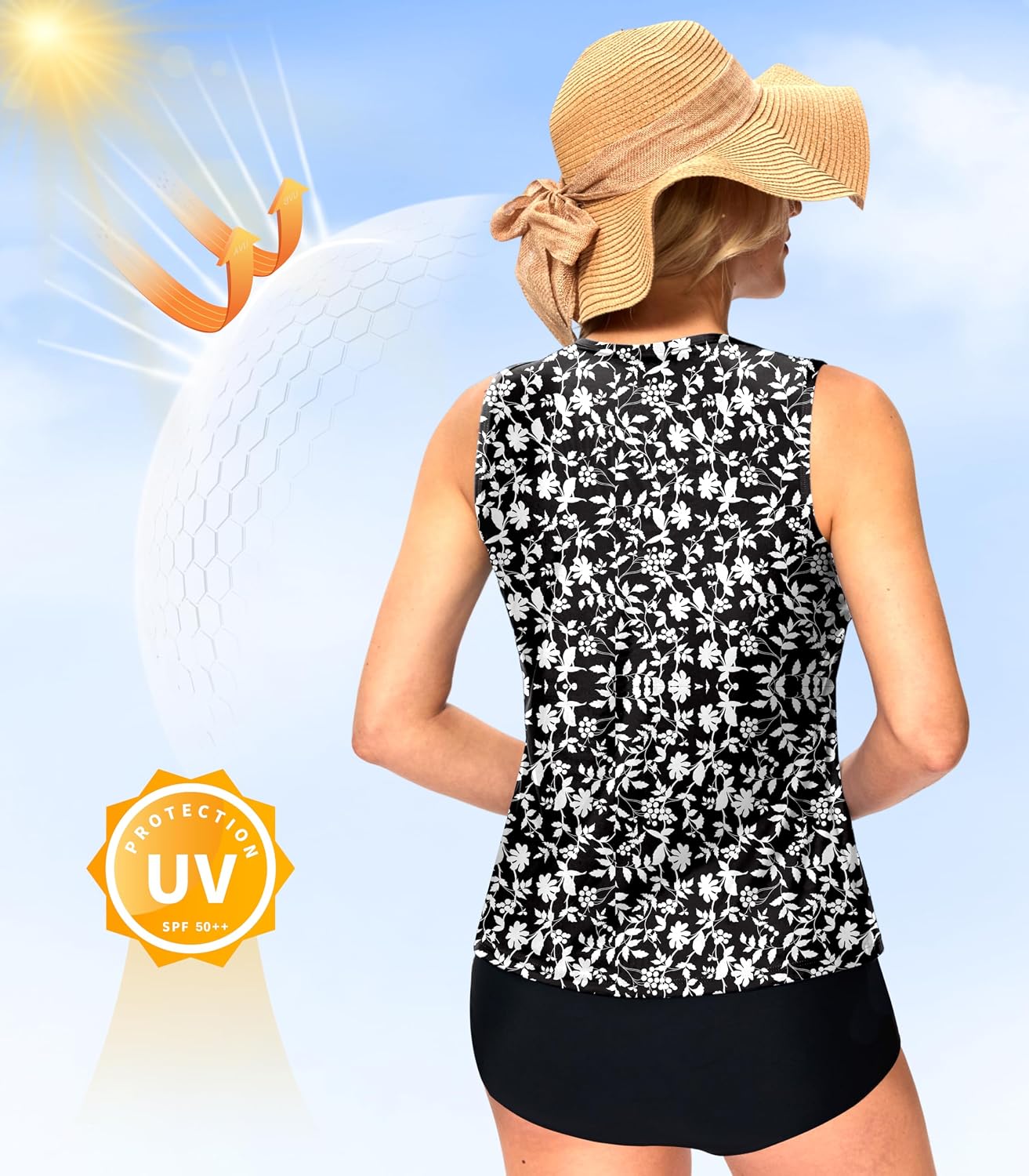 Detalle de Viodia High Neck Tankini Top for Women – Modest Coverage, Removable Bra Pads, Quick-Dry Swimwear