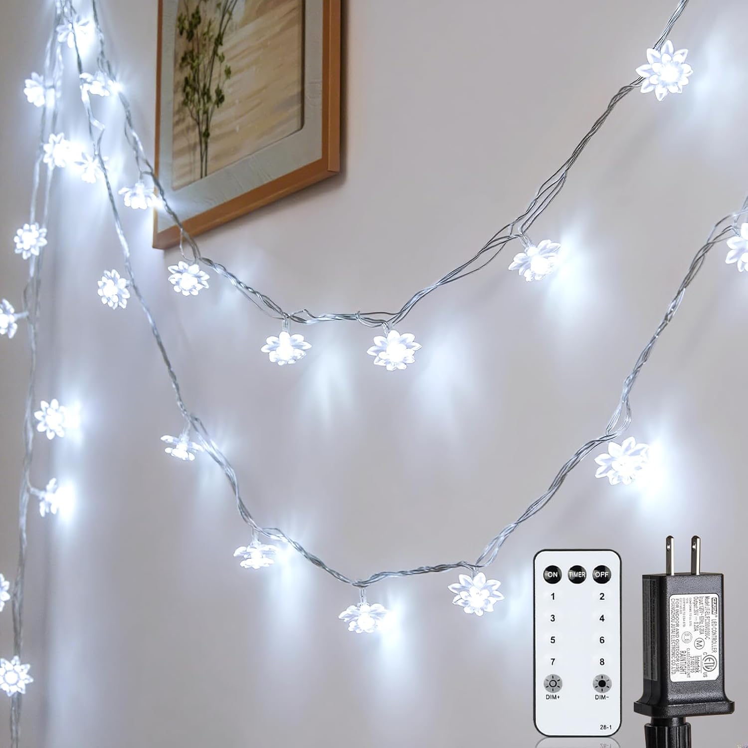 Detalle de JOLYMOLY SL003 Flower String Lights, 59 ft, 100 Cool White LEDs
