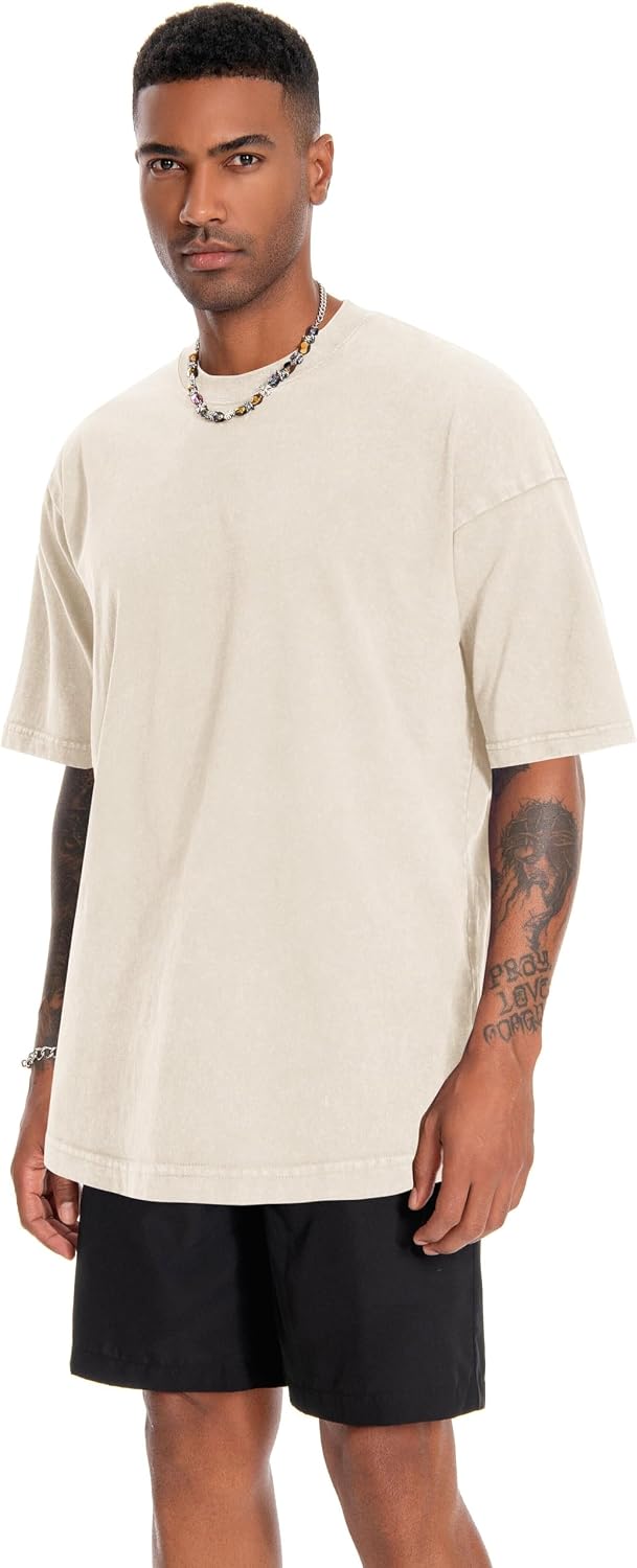 Detalle de Oversized Tshirts for Men Short Sleeve Vintage Washed Basic Loose Tees 2026