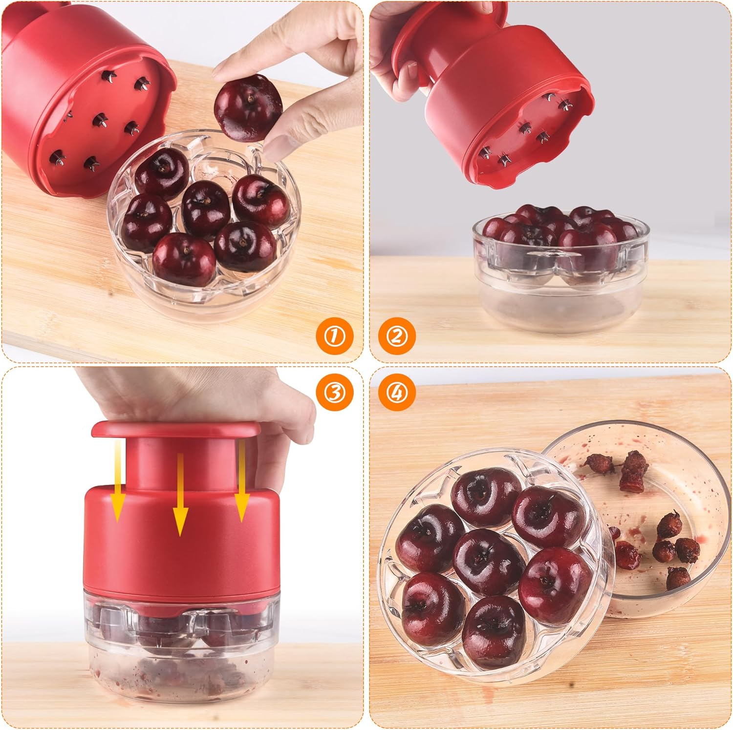 Detalle de UCMORX Cherry Pitter Multi 7-IN-1: Stainless Steel, 7-Cherry Inline Pitting Tool