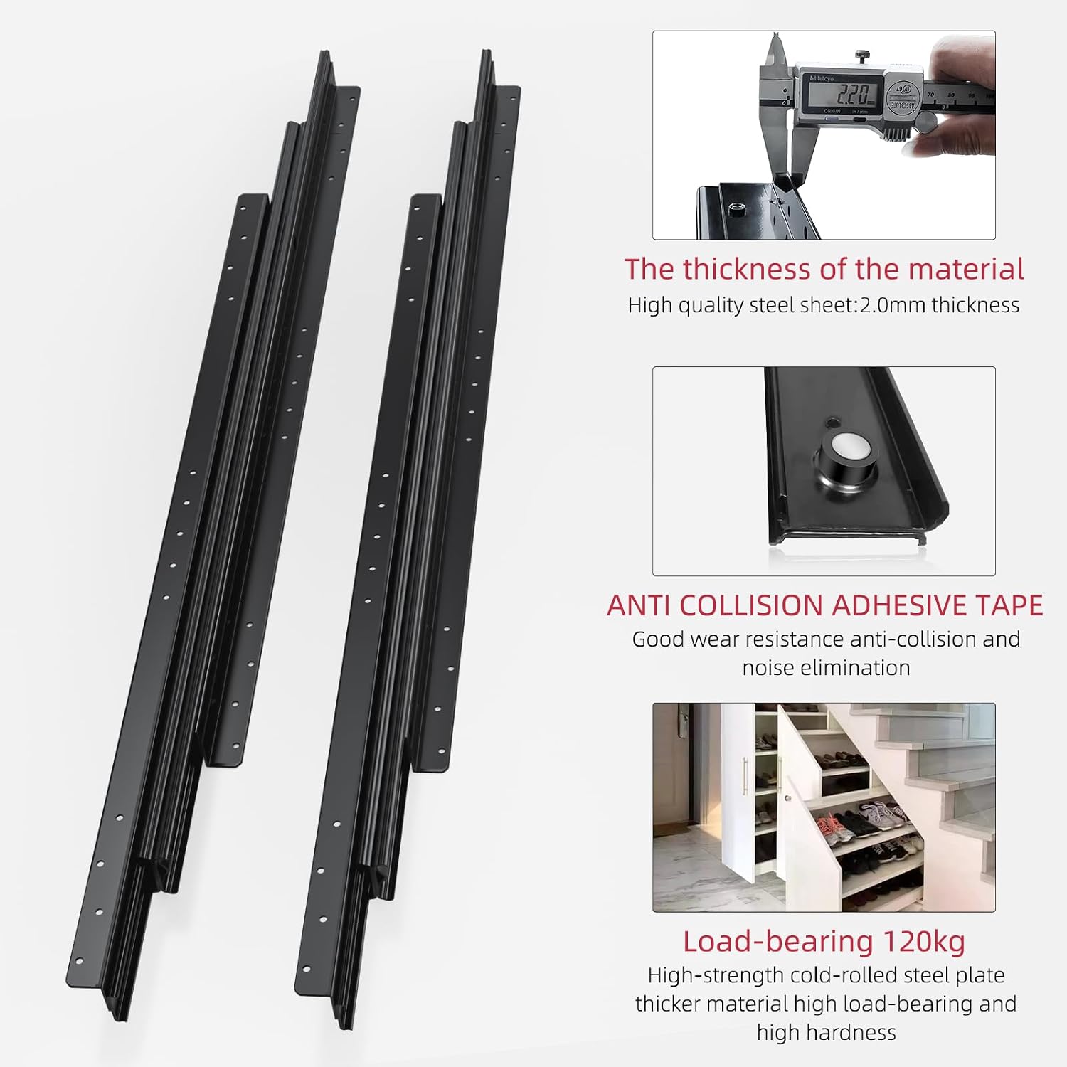 Detalle 2 de AOLISHENG Bottom Mount Heavy Duty Drawer Runners 120kg 🪚
