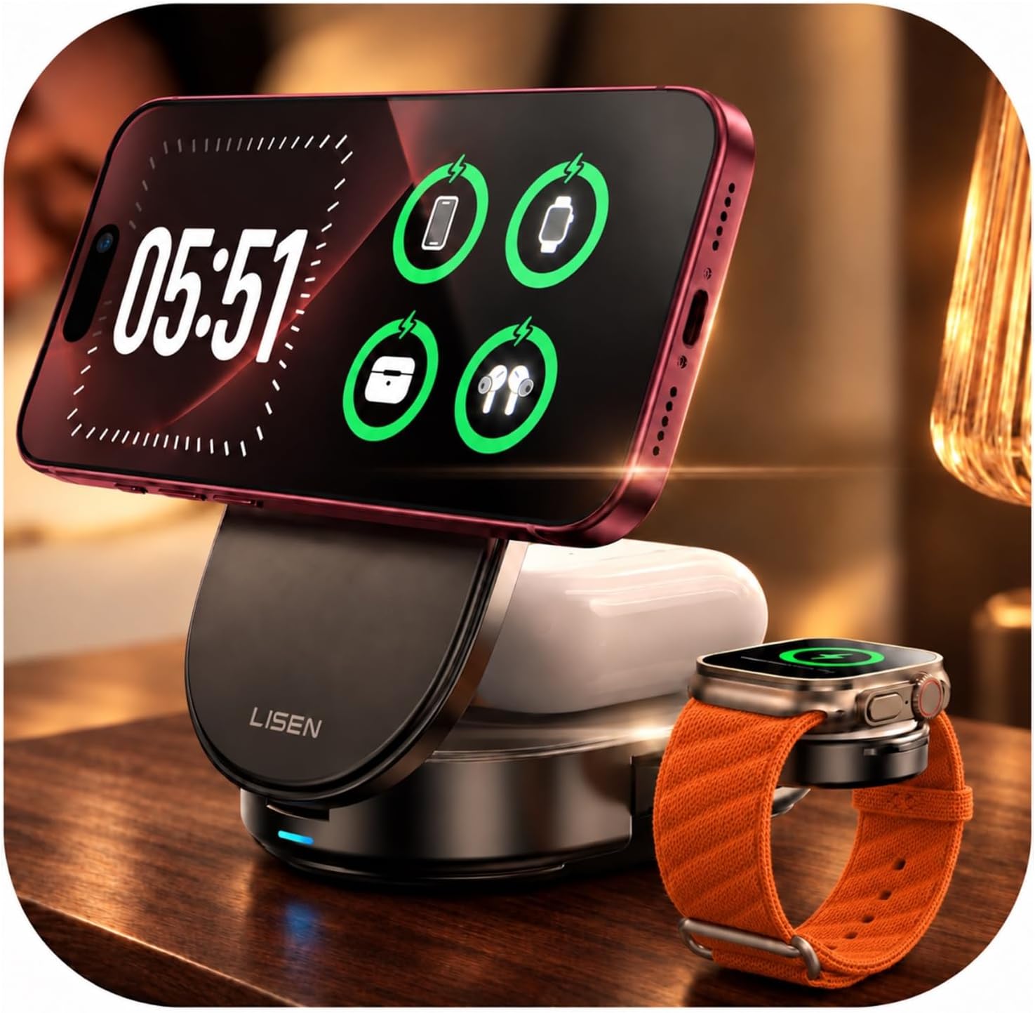 Detalle de LISEN 3-in-1 Ultra-Fast 25W Foldable Qi2.2 MagSafe Wireless Charging Stand