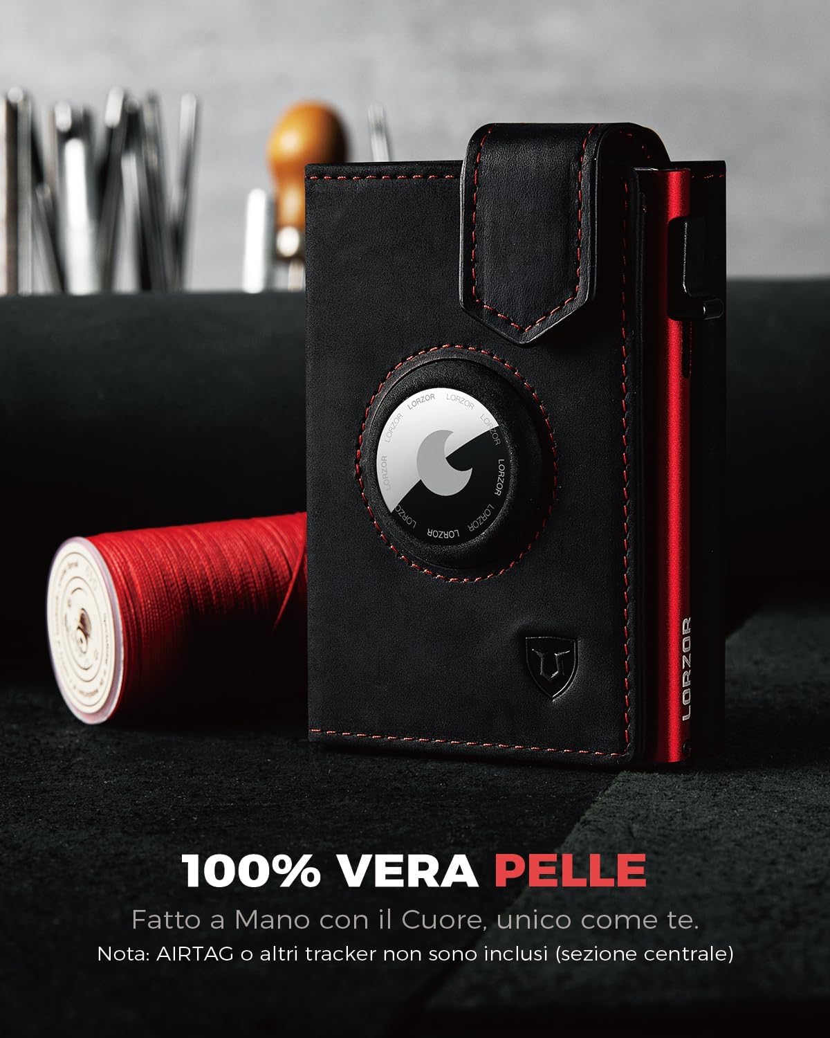 Detalle de Portafoglio Airtag Slim LORZOR con RFID
