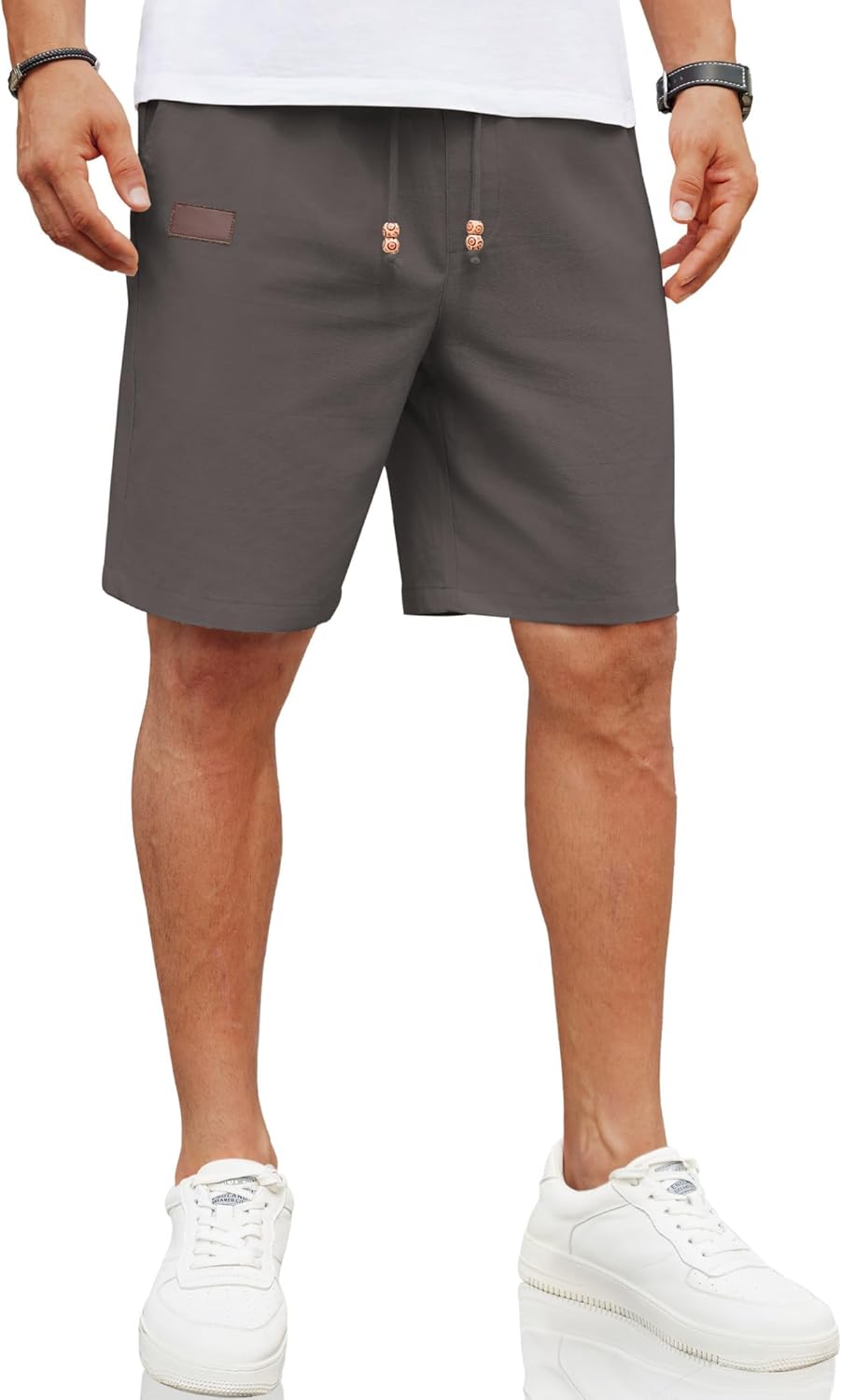 Detalle de COOFANDY Herren Leinen Shorts – Kurze Leinenhosen mit Gummibund und Bohemian-Detail