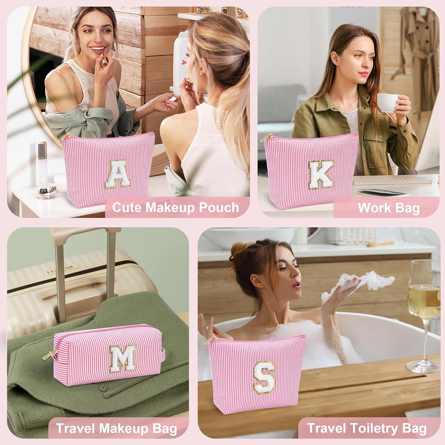Thumbnail 4 de Parima Preppy Makeup Bag for Women - Personalised Initial Pouch
