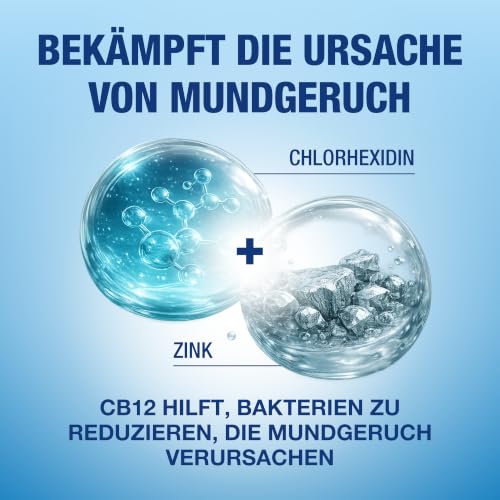 Detalle de CB12 White Mundspülung Mint, 500 ml – 12 Stunden frischer Atem, Zähneaufhellung nach 2 Wochen, Fluorid für stärkeren Zahnschmelz