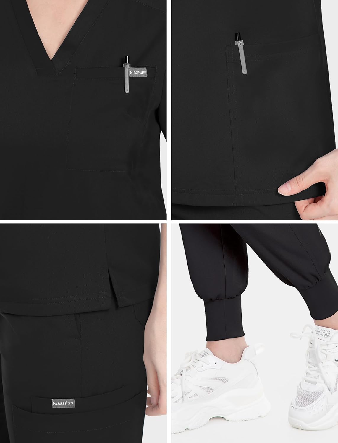 Thumbnail 5 de Unisex Scrubs Uniforms Set with 11 Pockets – V-Neck Top & Jogger Trousers, NiaHin