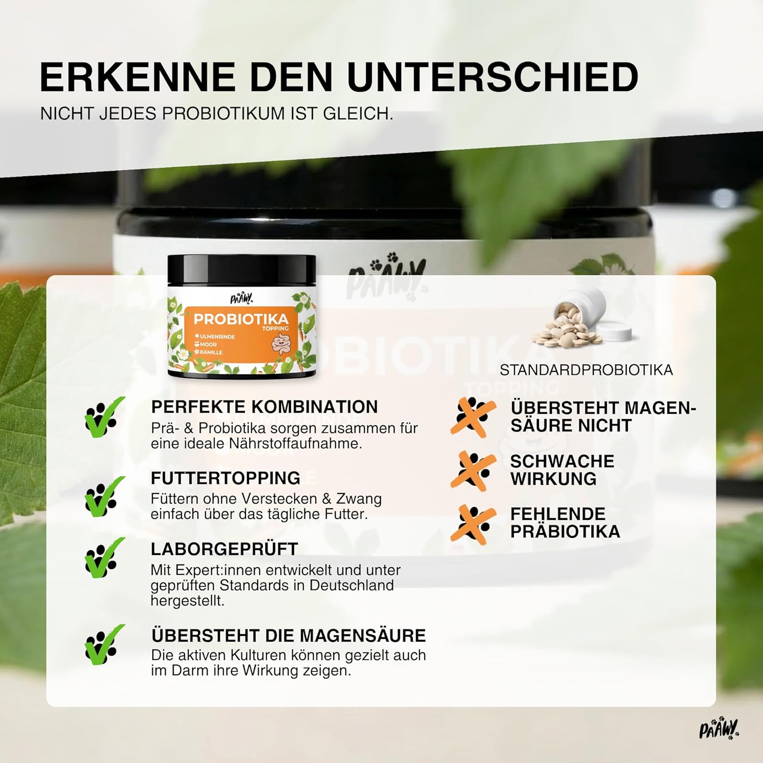 Thumbnail 5 de paawy Paawy Probiotika Hund – 10-in-1 Wirkstoff-Komplex mit Ulmenrinde & Moor als Futtertopping