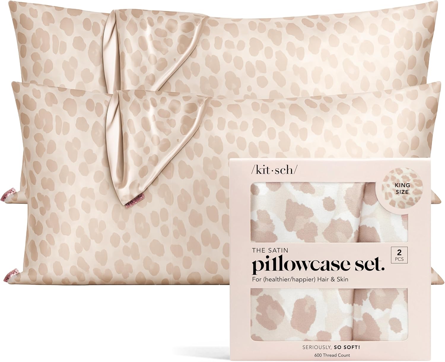Detalle de Kitsch 62293 Satin Pillowcases, King Size, Zipper Closure, Leopard Print