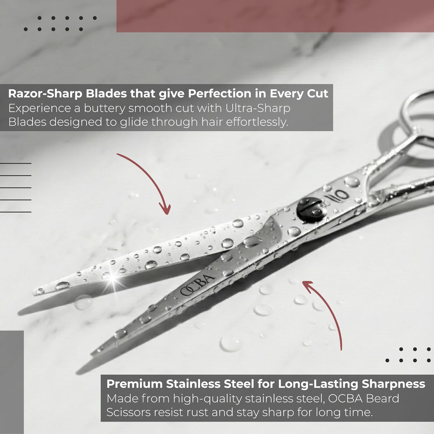Thumbnail 6 de OCBA Forbici professionali per baffi in acciaio inossidabile – rifinitura precisa per baffi, sopracciglia e barba (Argento)