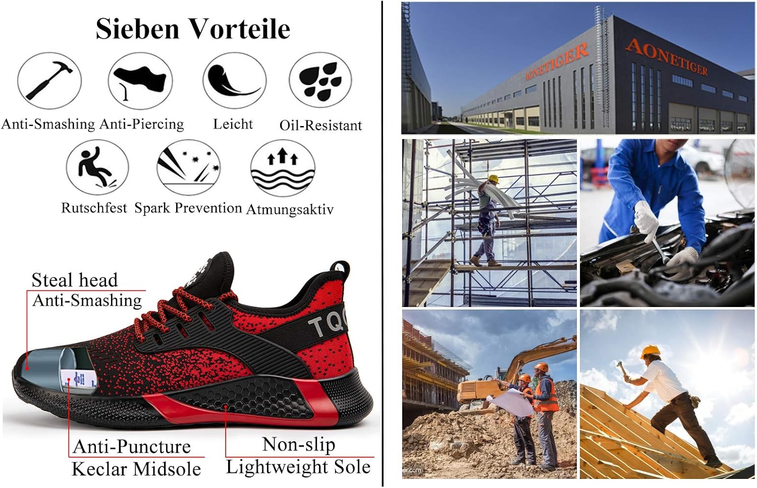 Thumbnail 1 de AONETIGER Sicherheitsschuhe mit Stahlkappe – leichte, atmungsaktive Schutzschuhe für Herren & Damen
