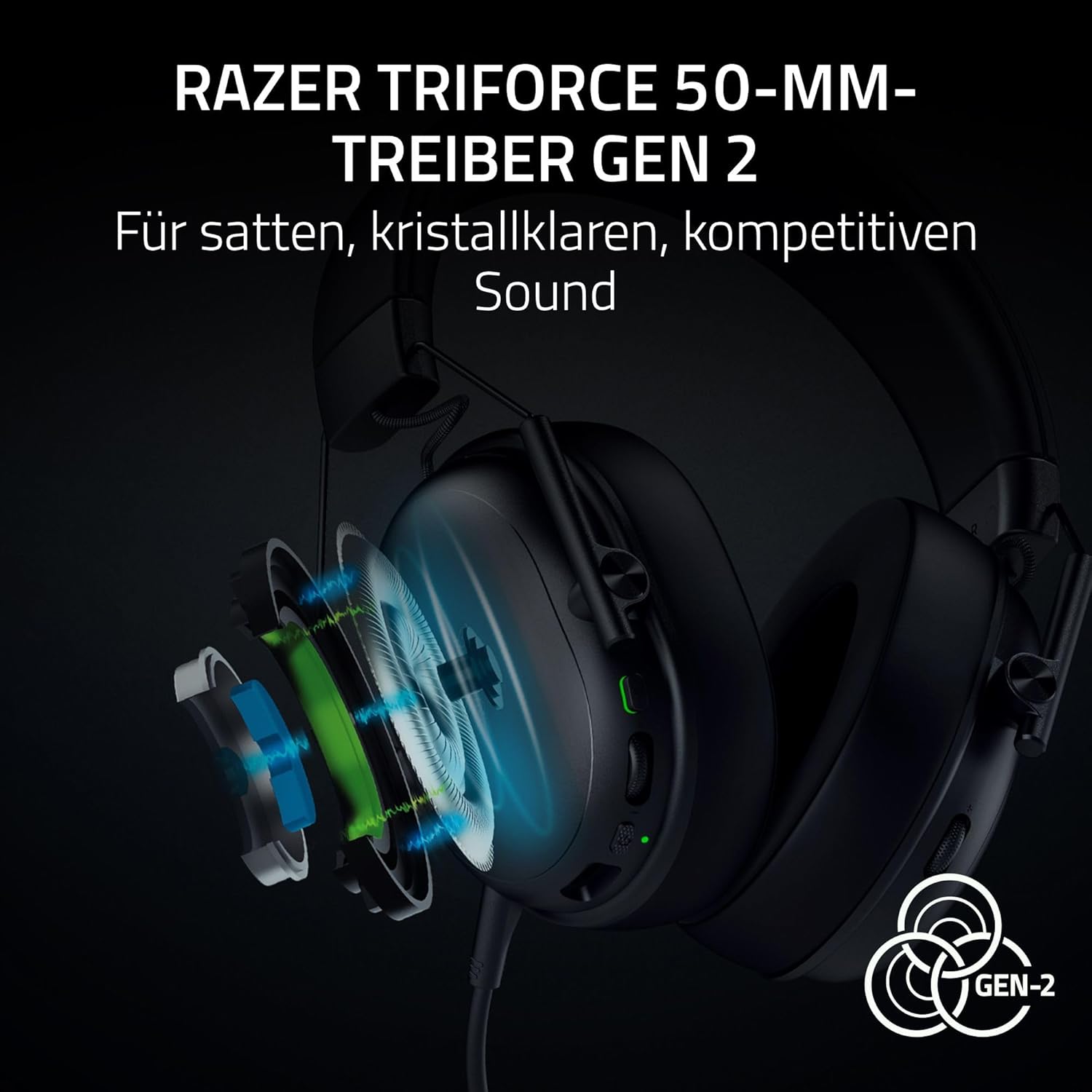 Detalle de Razer BlackShark V3 X HyperSpeed – Kabelloses E-Sport-Headset, 270 g, TriForce 50 mm Gen 2