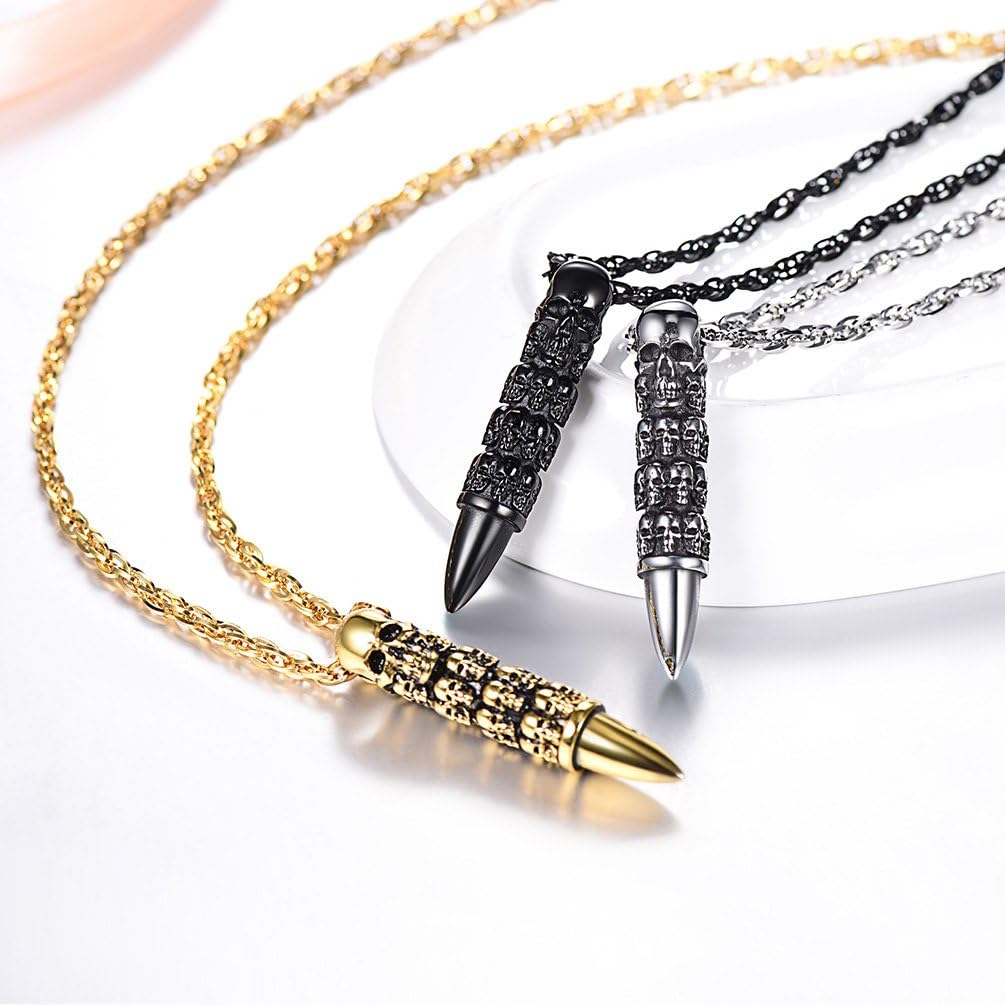 Thumbnail 5 de Collier PROSTEEL Têtes de Morts en acier inoxydable 316L avec pendentif plume/balle/crâne