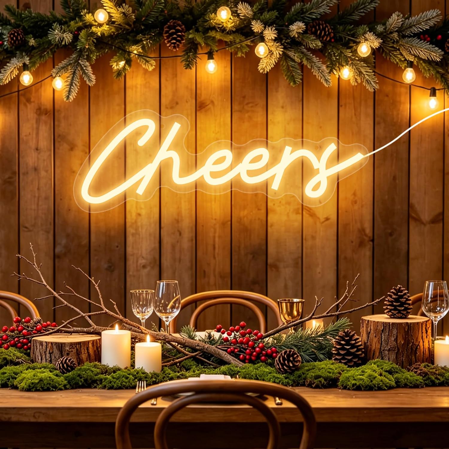 Detalle de AOOTE 6314110 Cheers LED Neon Sign, Warm White, USB-Powered, 6 Brightness Levels