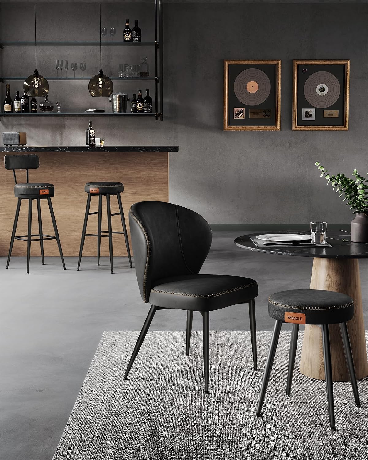Detalle de VASAGLE EKHO LDC170B02 ronde eetkamerstoelen, set van 2 met PU-bekleding