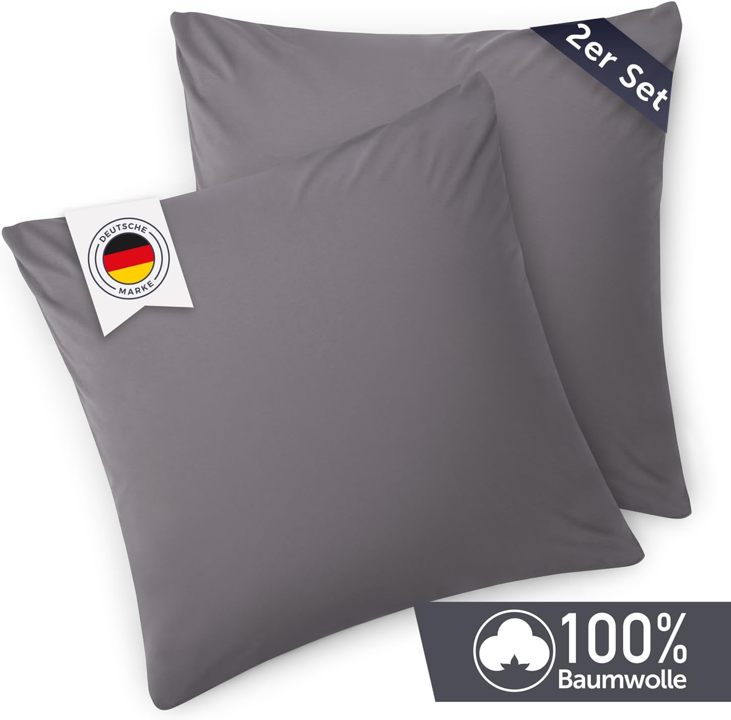 Detalle 2 de Blumtal Kissenbezug 80x80 cm – Jersey Grau 2er Set