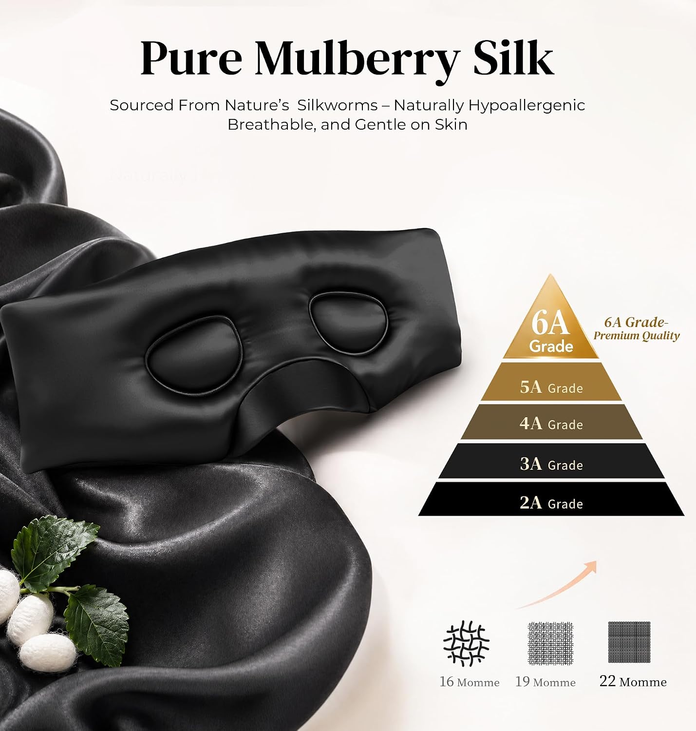 Detalle de LC-dolida 3D Silk Bluetooth Sleep Mask, Black, with Contoured Eye Cups