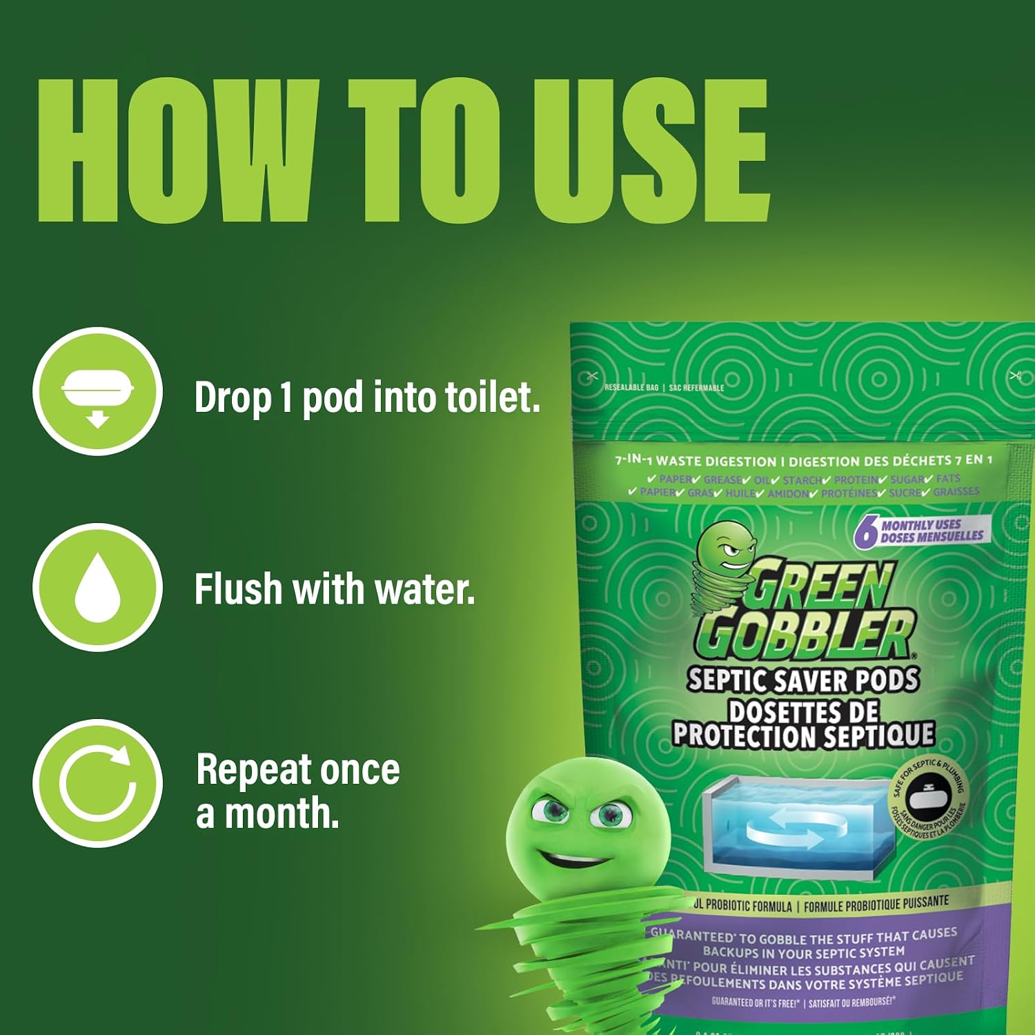 Detalle de Green Gobbler Septic Tank Treatment Packets, 12-Month Supply