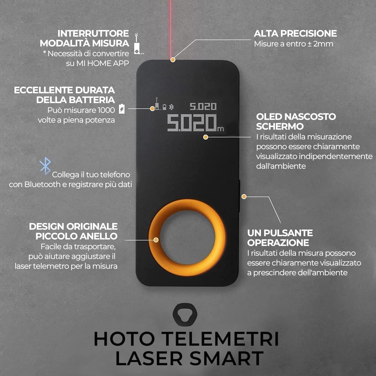 Thumbnail 3 de HOTO Metro Laser tascabile da 30 m con precisione ±2 mm, ricarica Type-C e display OLED