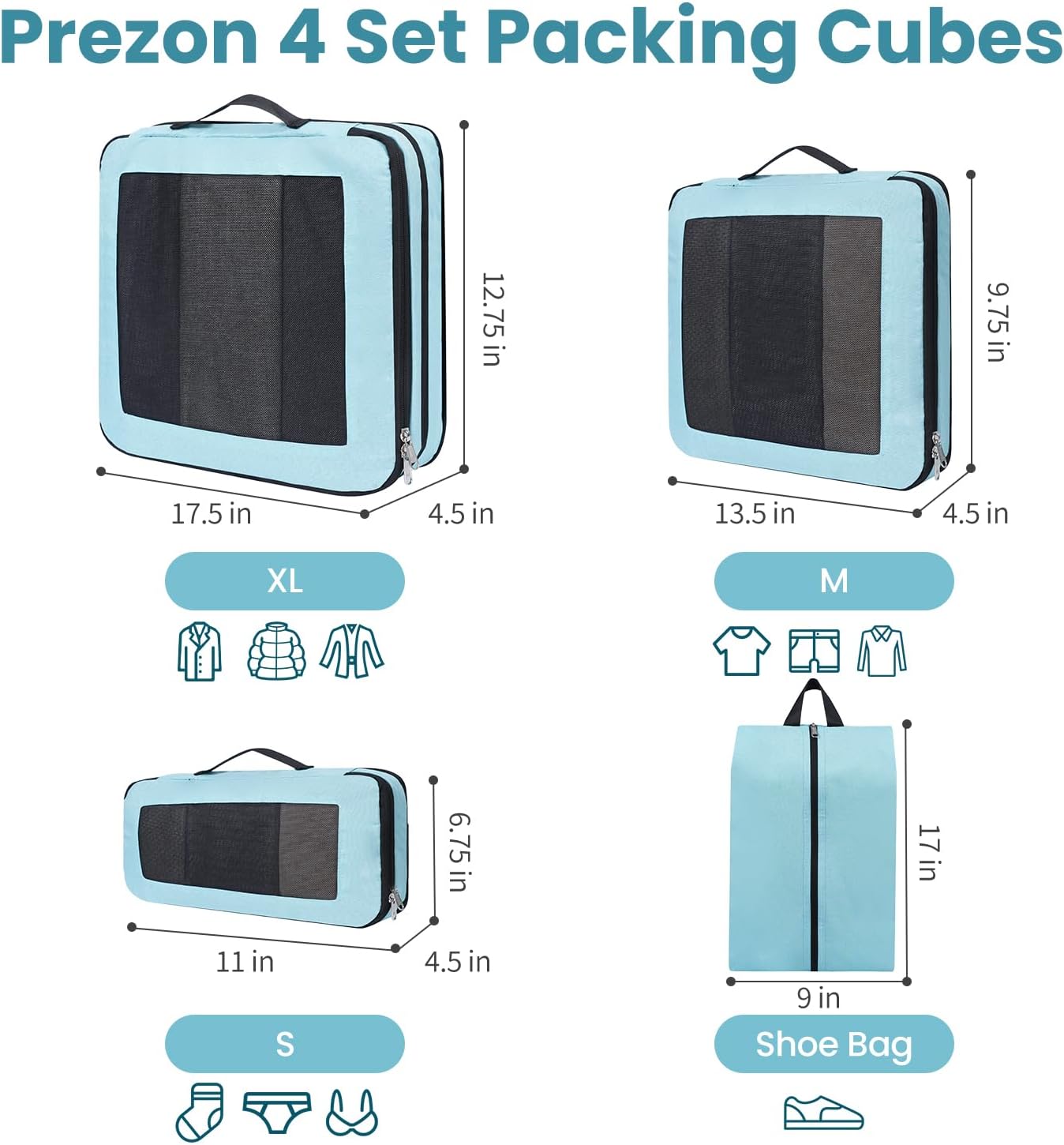 Detalle de Prezon Large Compression Packing Cubes 4‑set