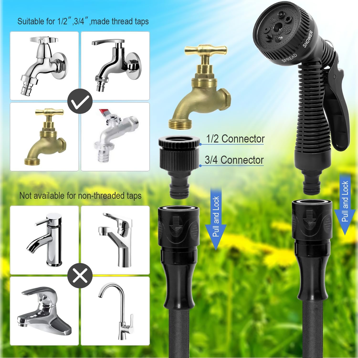Thumbnail 5 de HOMOZE 100ft Expandable Garden Hose with 7‑function nozzle