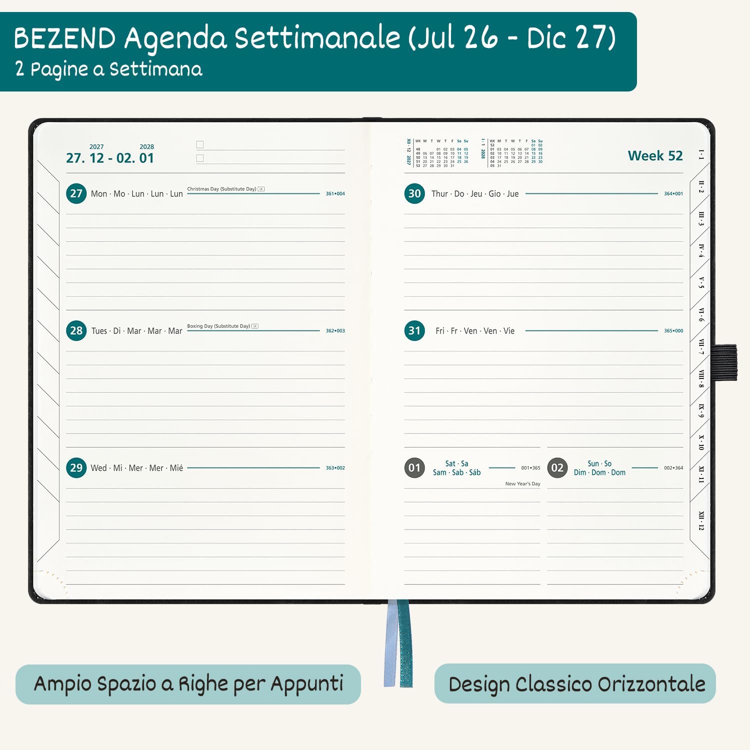 Detalle de BEZEND Agenda 2026-2027 Settimanale A5: eleganza minimalista e organizzazione senza compromessi
