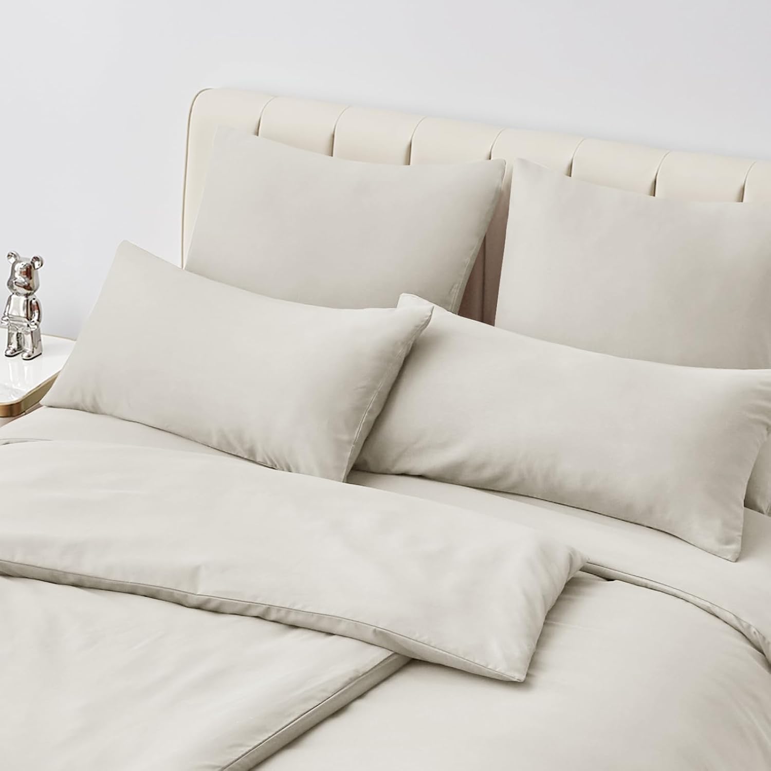 Detalle 2 de Aisbo Kissenbezug 40 x 80 2er Set – Kopfkissenbezug 40x80 beige aus Mikrofaser mit Reißverschluss, ÖKO-TEX
