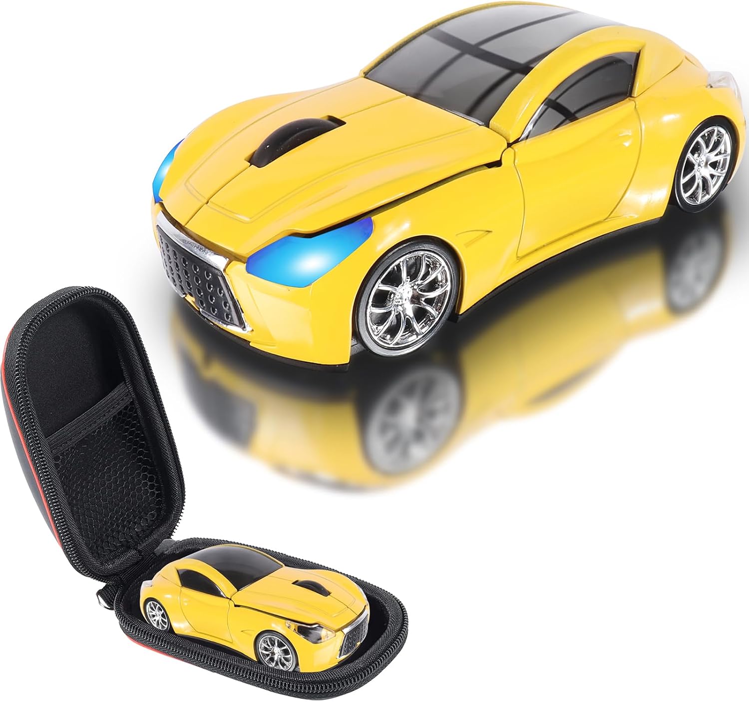 Detalle de elec Space Wireless Mini Mouse, Yellow Sports Car Design, Case, 10m Range
