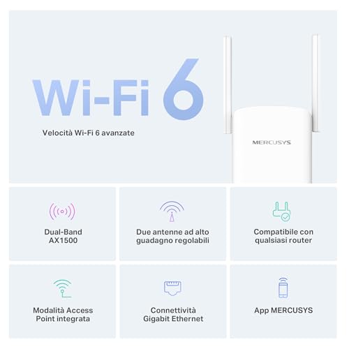 Detalle de MERCUSYS ME1500X Ripetitore Wi‑Fi 6 AX1500Mbps | Dual‑Band, Porta Gigabit