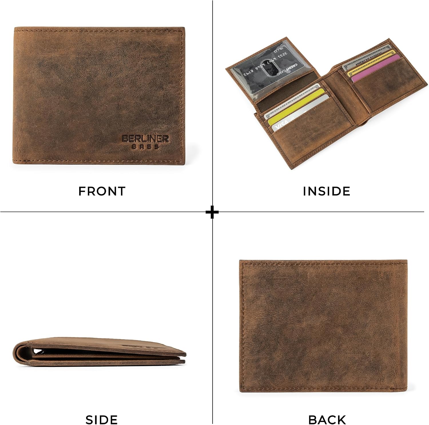Detalle de Berliner Bags Peter Portefeuille Homme en Cuir Véritable – 8 Emplacements, 2 Fenêtres ID, Marron