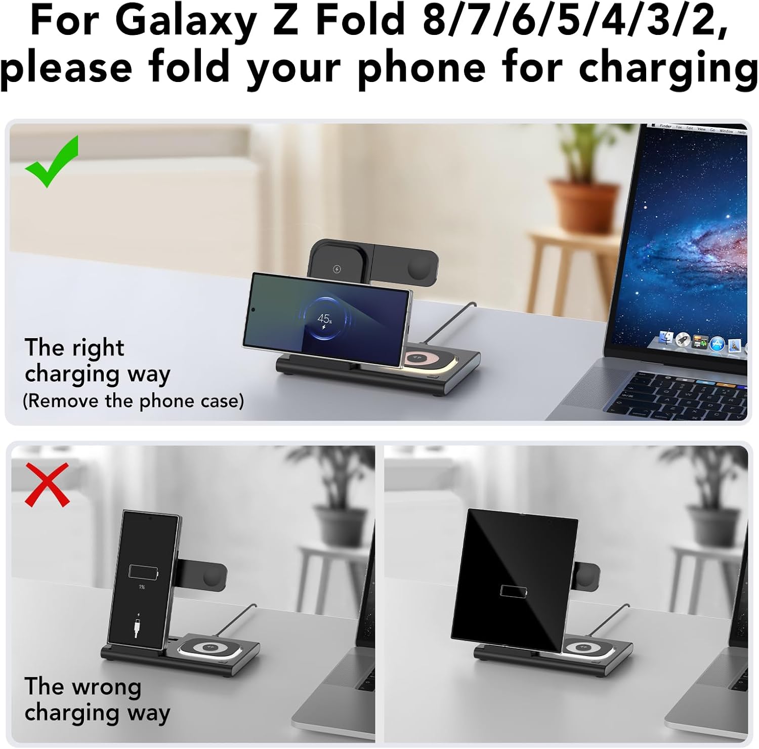 Detalle 2 de Aresh 3-in-1 Foldable Wireless Charger for Samsung with Night Light