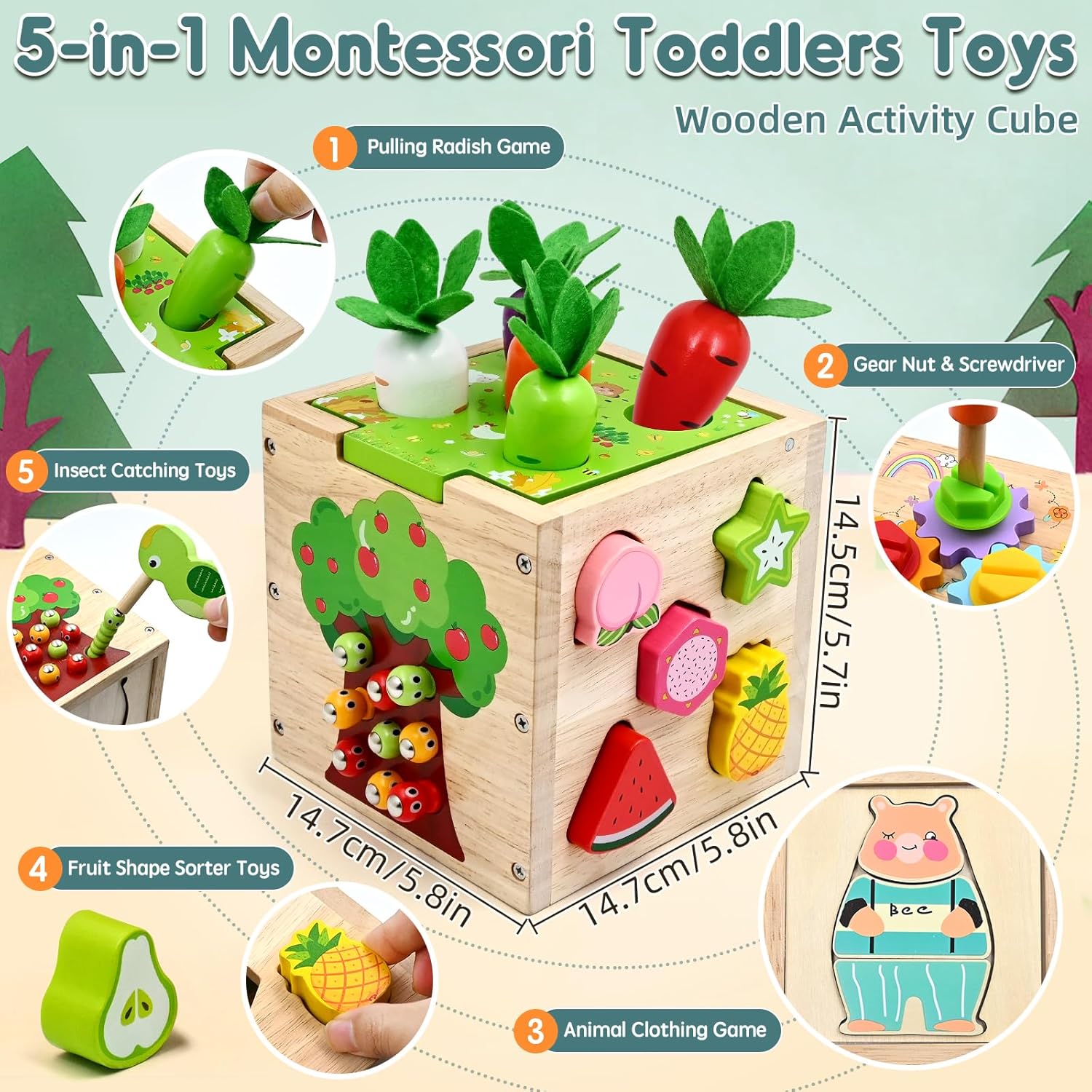 Thumbnail 1 de AiTuiTui Motorikwürfel 5 in 1 – Montessori-Holzspielzeug für Kleinkinder ab 18 Monaten