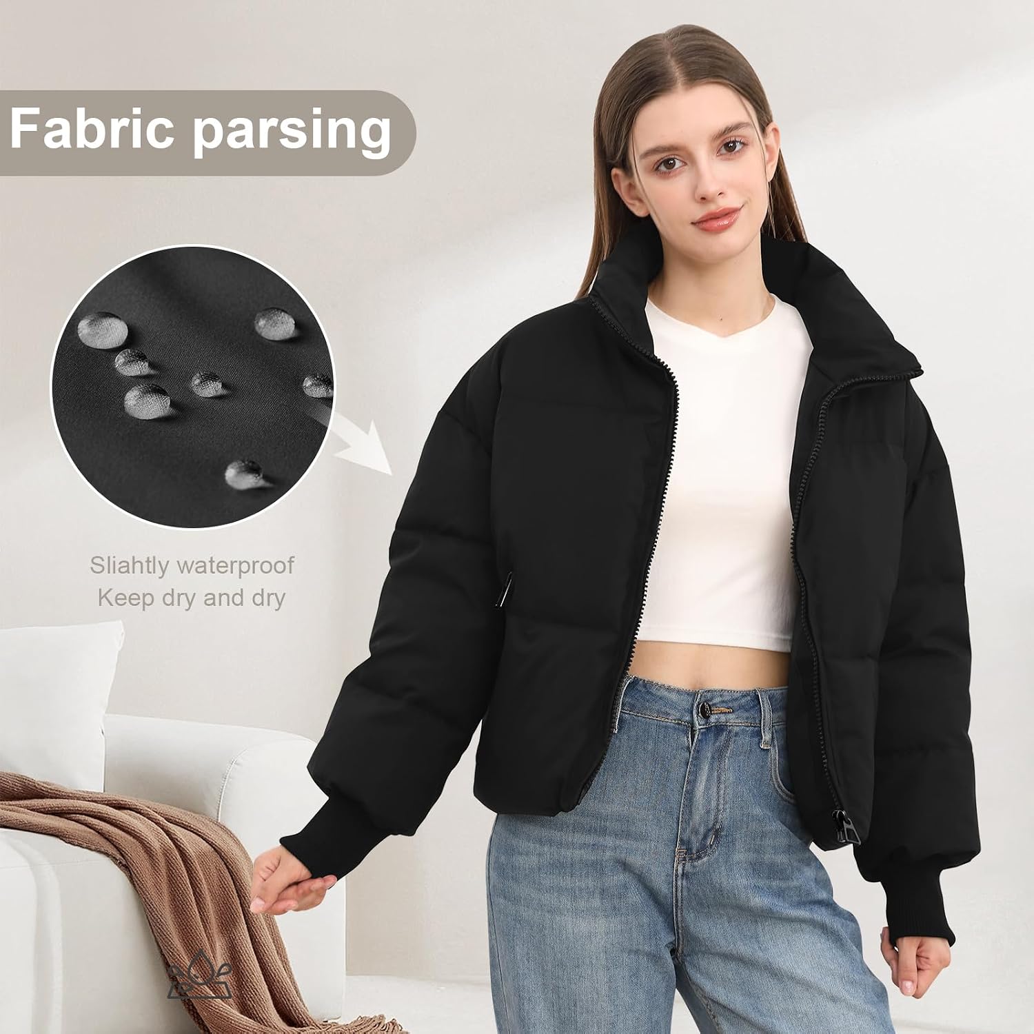 Detalle 2 de Cropped Women's Winter Puffer Jacket — Quilted Outerwear