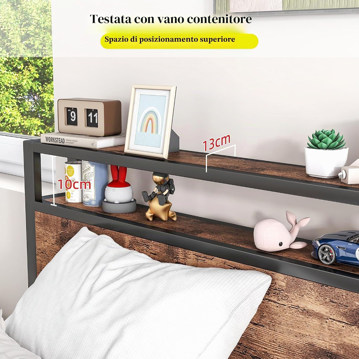Detalle 2 de HOJINLINERO Telaio letto 90 x 200 cm con rete a doghe e contenitore in legno