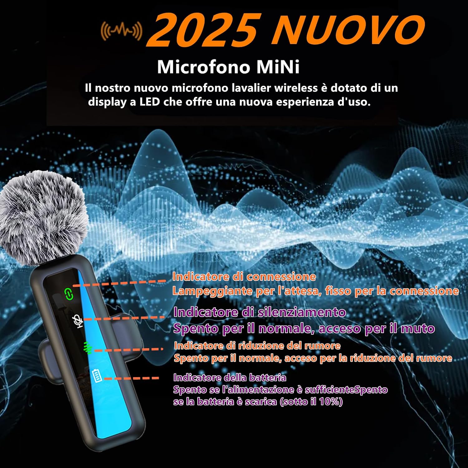 Thumbnail 2 de Microfono Lavalier Wireless ordele per iPhone/Android: kit completo per video, podcast e streaming