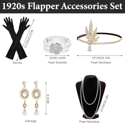 Thumbnail 1 de AOOWU 1920s Flapper Accessories Set with Faux Pearls and Satin Gloves