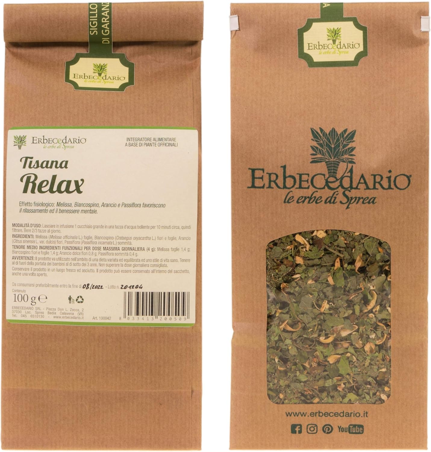 Detalle de Tisana Relax Rilassante Erbecedario 100 g: calma naturali per stress e insonnia