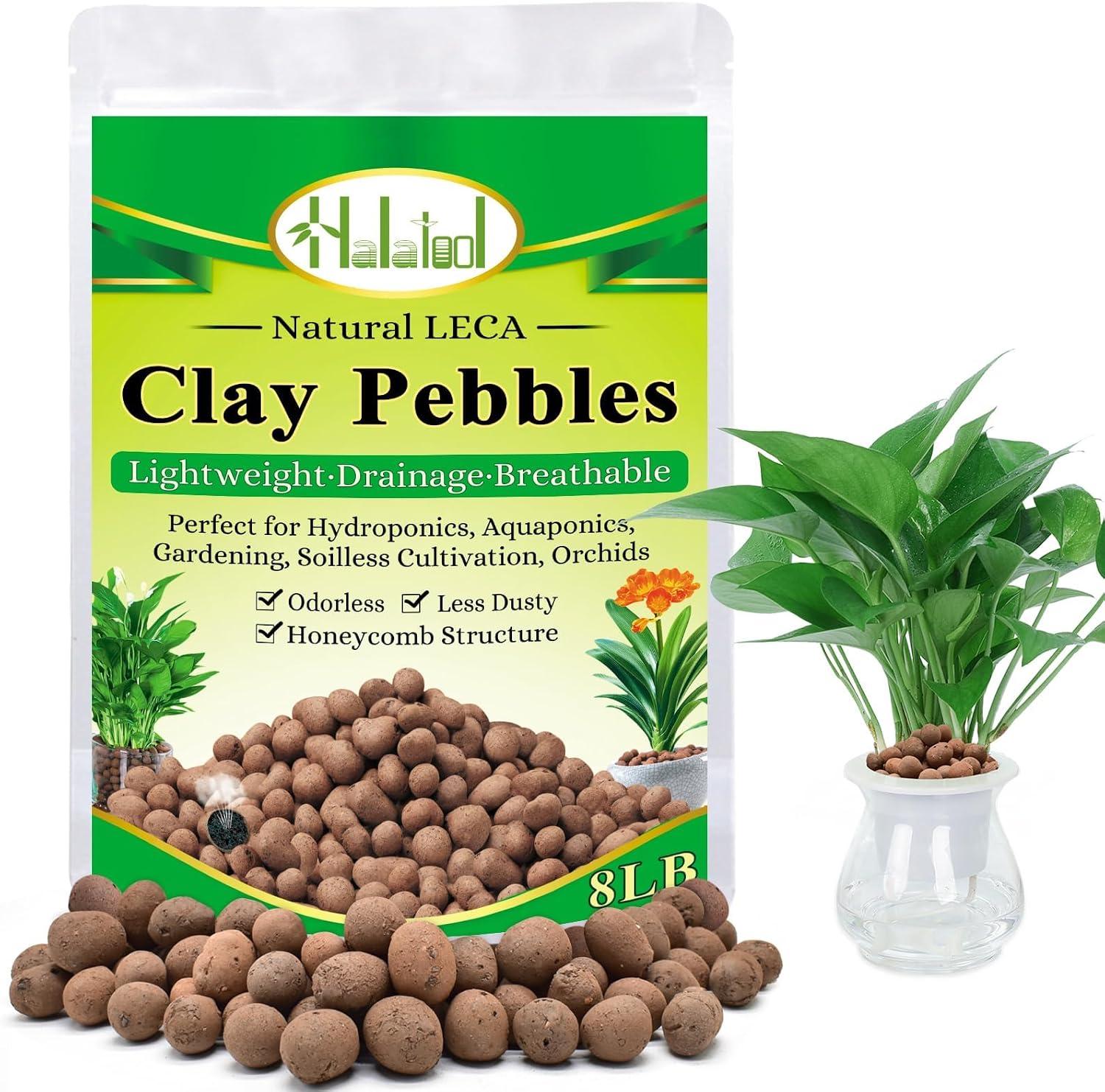 Detalle de Halatool 8 LECA Clay Pebbles, 8 lb, 4–16 mm for Hydroponics