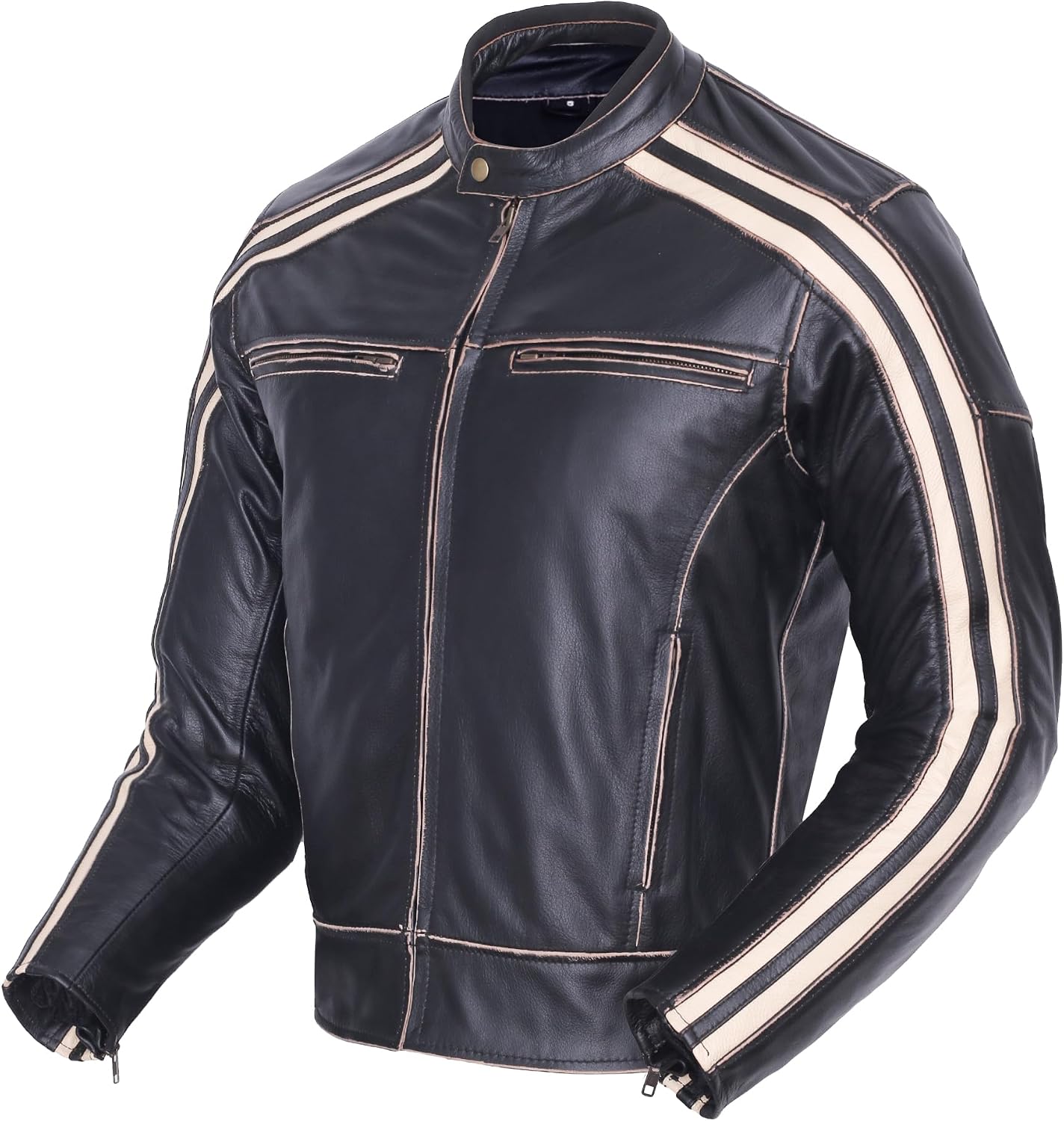 Detalle de Bikers Gear Bonnie – kurtka motocyklowa ze skóry bydlęcej, L, kość słoniowa w paski